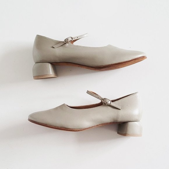 SOLD - LoQ Ema Grey Soft Leather Block Rounded Heel Mary Jane Shoes - Size 37 - Picture 6 of 9